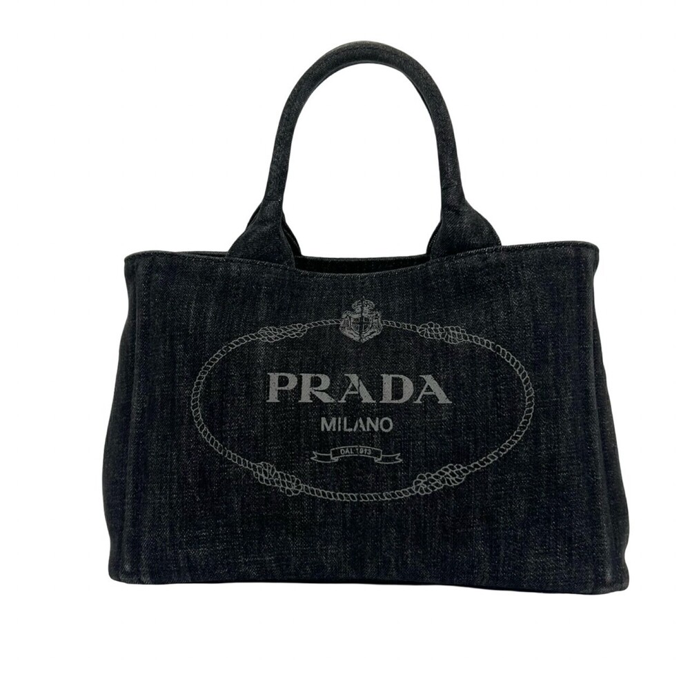 PRADA Canapa Handbag Mini Tote Bag Black 89870 (Cotton Denim, Triangle Logo, ...